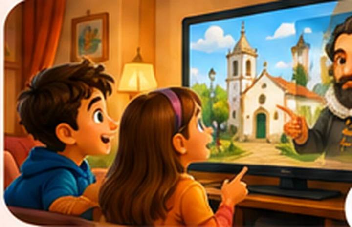 Crianças a descobrir uma história local através de vídeo