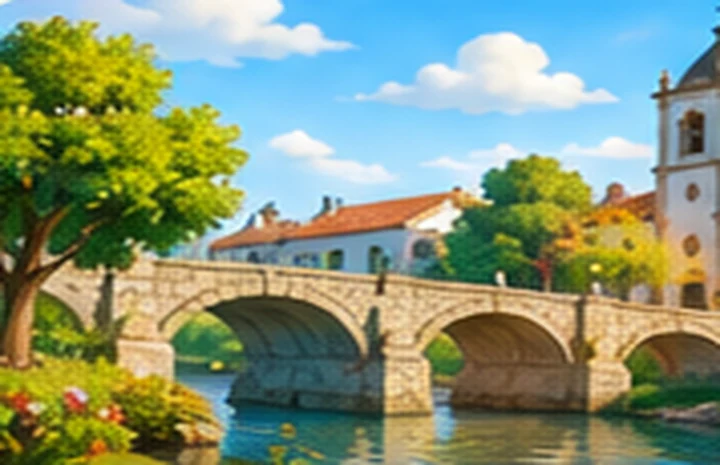 Ponte e igreja de uma localidade portuguesa